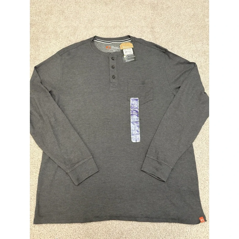 New The American Outdoorsman Heather Gray Longsleeve Henley Thermal Shirt XXL - Picture 1 of 5